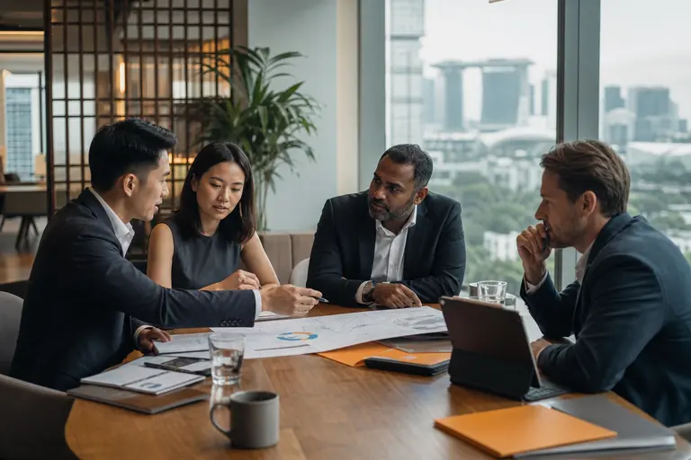 Business professionals discussing a company setup plan