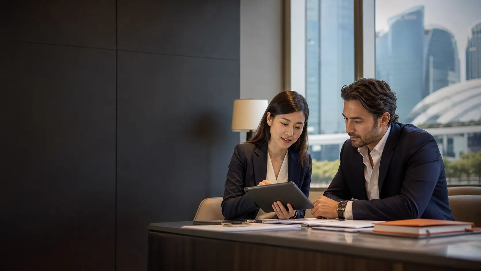 Corporate banking advisor reviewing a Singapore business account application